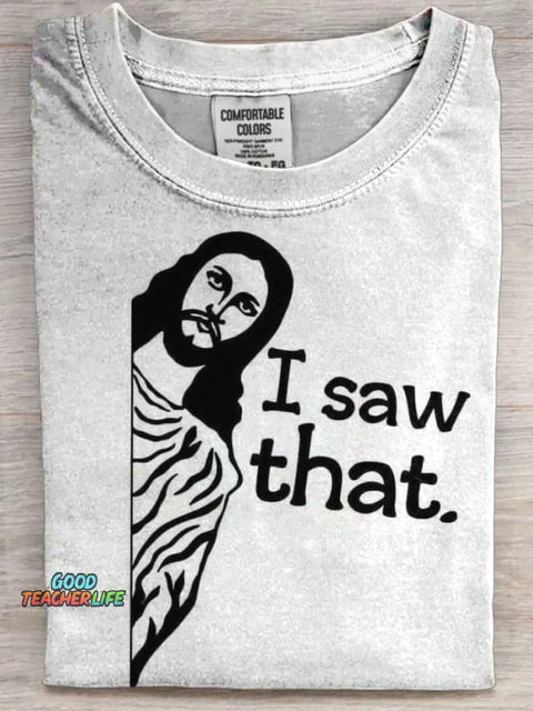 Fun Jesus Print Casual Short Sleeve T-Shirt