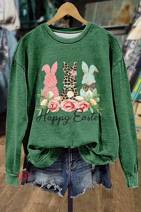 Happy Easter Print Long Sleeve Sweatshirt