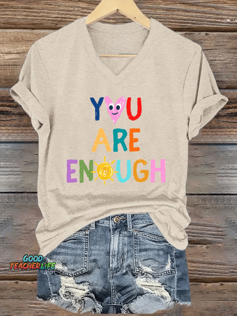 Women's You Are Enough Print V-Neck T-Shirt