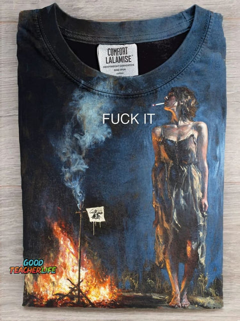 Fuck It Burning Stake Girl-1 Art Print T-shirt