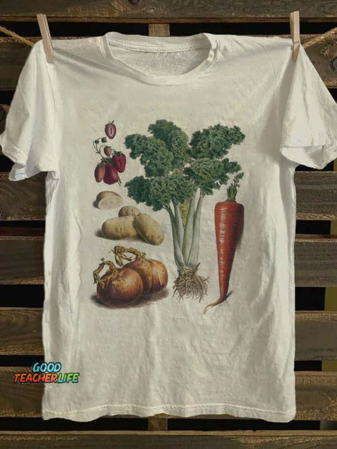 Funny Vegetable Print Casual Short Sleeve T-Shirt