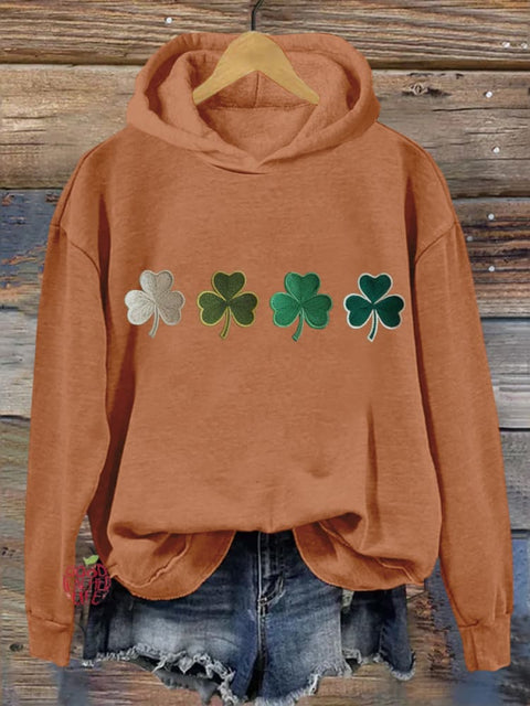 St. Patrick's Day Shamrock Print Hooded Sweatshirt