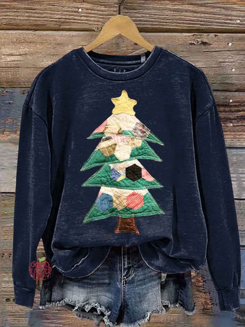 Retro Colorful Coquette Glitter Christmas Tree Print Sweatshirt