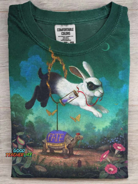 Cute Rabbit Turtle Print Casual Short Sleeve T-Shirt