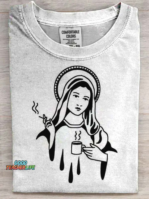 Funny Virgin Mary Printed Casual Short Sleeve T-Shirt