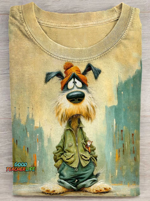 Stylish Cool Dog Art Print Casual Short Sleeve T-shirt