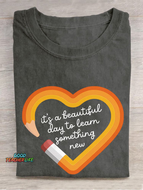 It's A Beautiful Day... Pencil Casual Print T-shirt