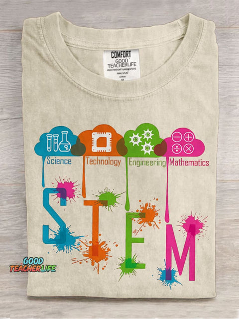 Color Splash Ink STEM Teacher Casual Print T-shirt