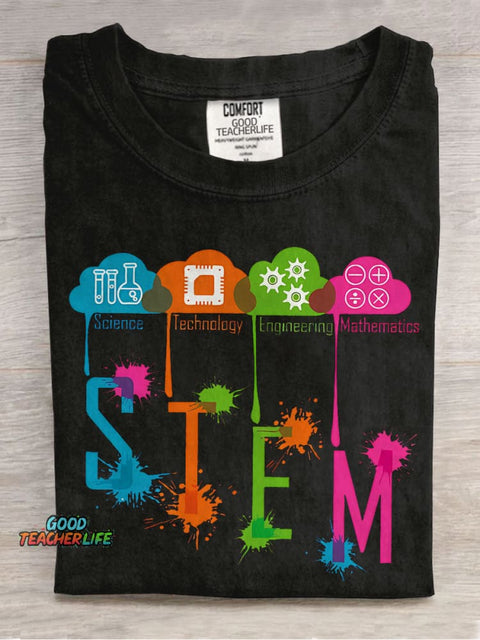 Color Splash Ink STEM Teacher Casual Print T-shirt