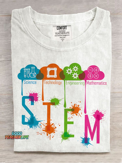 Color Splash Ink STEM Teacher Casual Print T-shirt