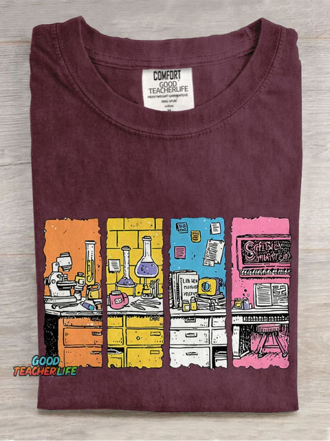 Science Lab School Teacher Casual Print T-shirt