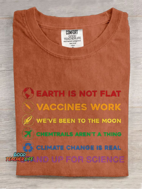Earth Is Not Flat Stand Up For Science Teacher Casual Print T-shirt