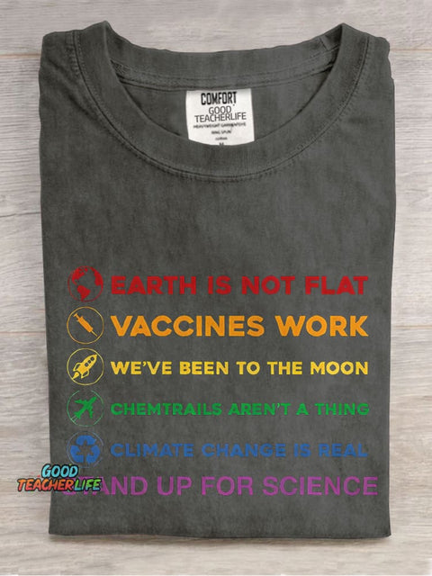 Earth Is Not Flat Stand Up For Science Teacher Casual Print T-shirt