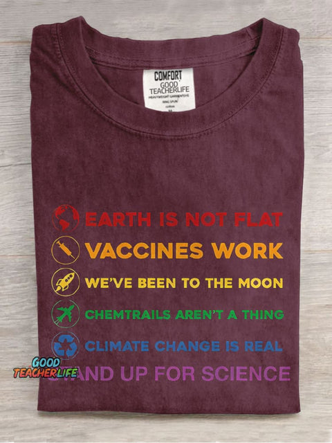 Earth Is Not Flat Stand Up For Science Teacher Casual Print T-shirt