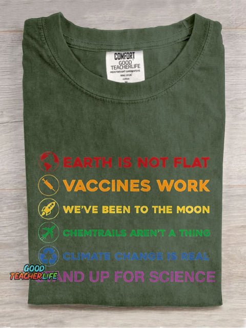 Earth Is Not Flat Stand Up For Science Teacher Casual Print T-shirt