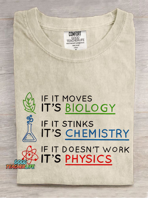 Biology Chemistry Physics Teacher Casual Print T-shirt