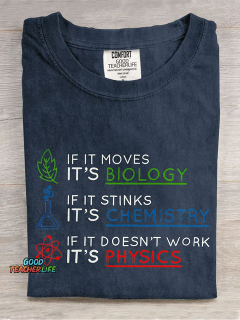 Biology Chemistry Physics Teacher Casual Print T-shirt