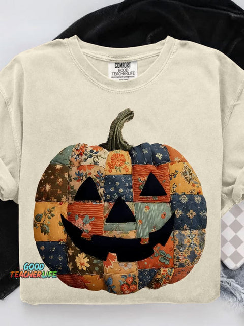 Preppy Floral Pumpkin Casual Print T-shirt
