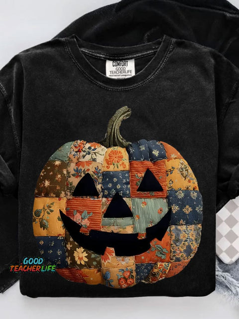 Preppy Floral Pumpkin Casual Print T-shirt