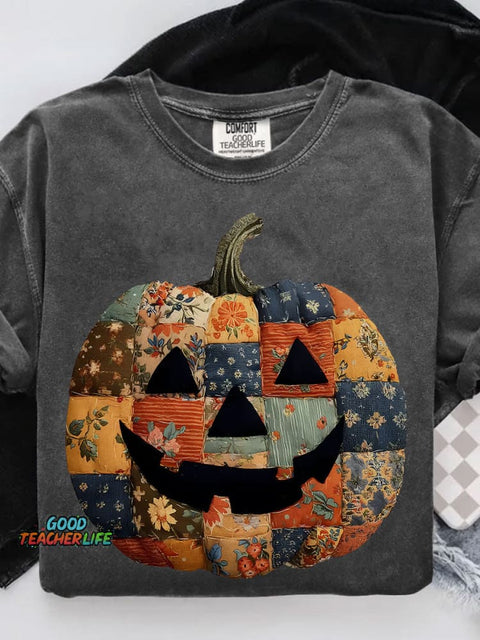 Preppy Floral Pumpkin Casual Print T-shirt