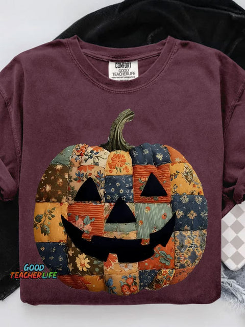 Preppy Floral Pumpkin Casual Print T-shirt