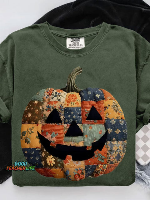 Preppy Floral Pumpkin Casual Print T-shirt