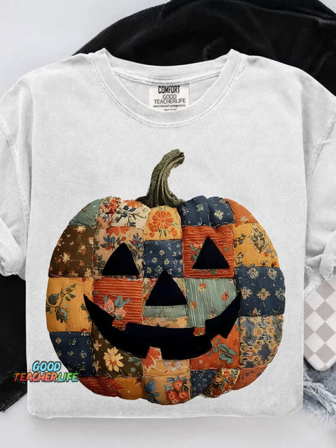 Preppy Floral Pumpkin Casual Print T-shirt
