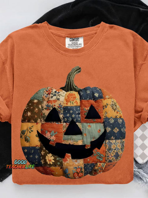 Preppy Floral Pumpkin Casual Print T-shirt