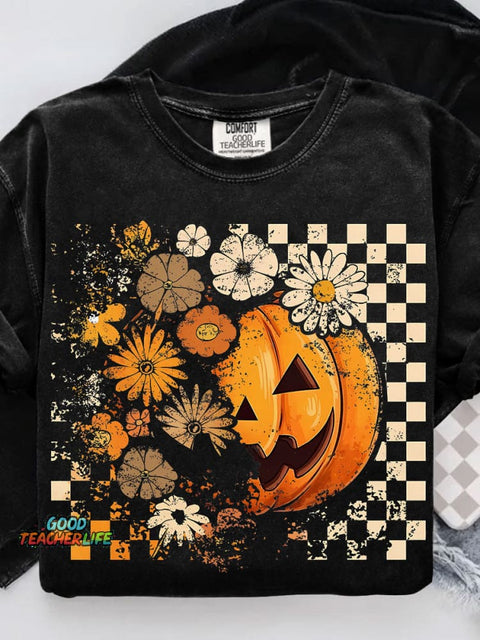 Floral Fall Pumpkin Casual Print T-shirt