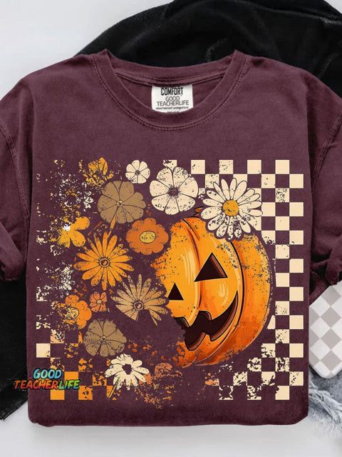 Floral Fall Pumpkin Casual Print T-shirt