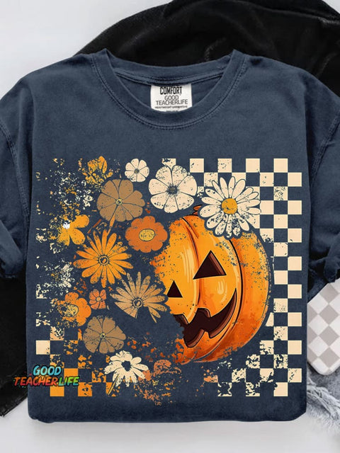 Floral Fall Pumpkin Casual Print T-shirt