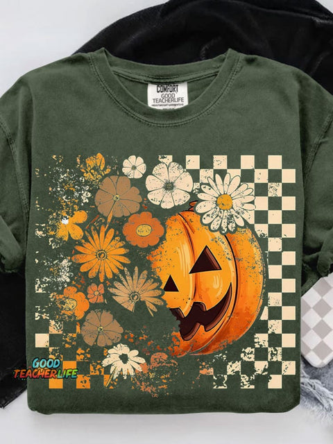 Floral Fall Pumpkin Casual Print T-shirt
