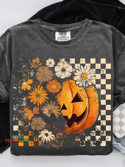 Floral Fall Pumpkin Casual Print T-shirt