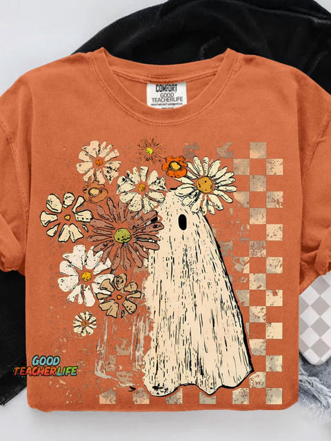 Halloween Fall Ghost Girly Pumpkin Casual Print T-shirt