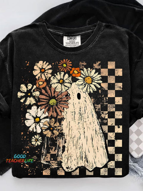 Halloween Fall Ghost Girly Pumpkin Casual Print T-shirt