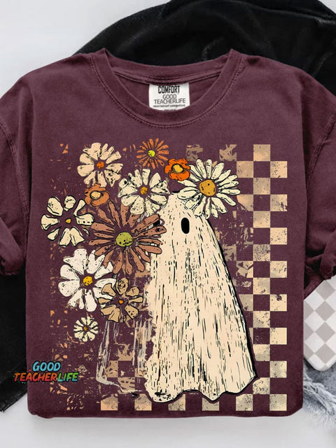 Halloween Fall Ghost Girly Pumpkin Casual Print T-shirt