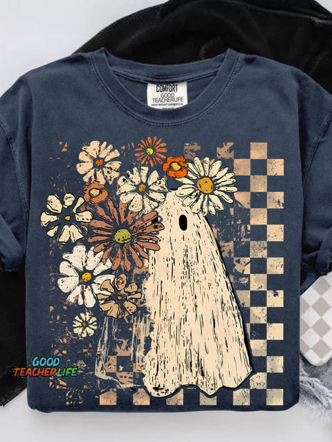 Halloween Fall Ghost Girly Pumpkin Casual Print T-shirt
