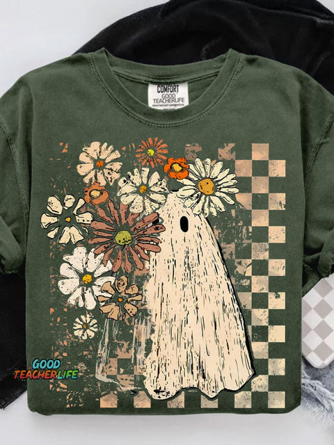 Halloween Fall Ghost Girly Pumpkin Casual Print T-shirt