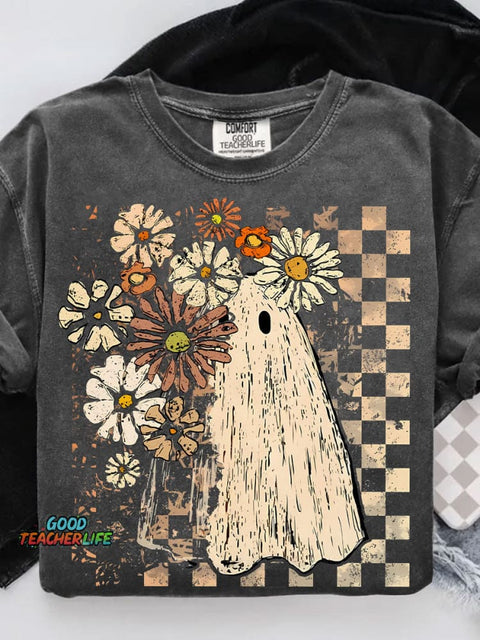 Halloween Fall Ghost Girly Pumpkin Casual Print T-shirt