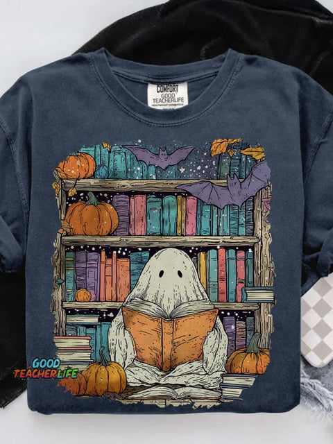 Ghost Reading Book Casual Print T-shirt