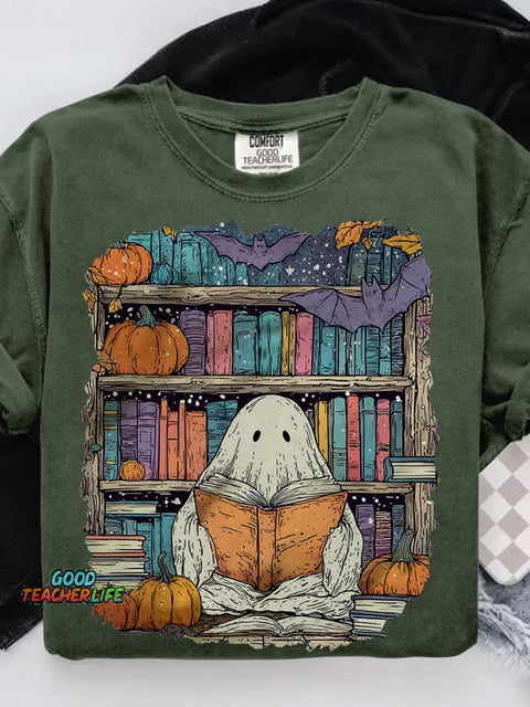 Ghost Reading Book Casual Print T-shirt