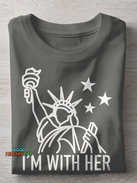 I'm With Her Teacher Casual Print T-shirt