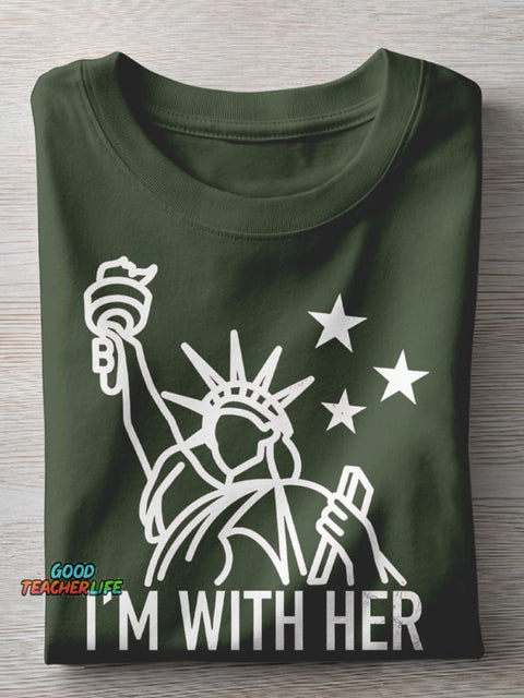 I'm With Her Teacher Casual Print T-shirt