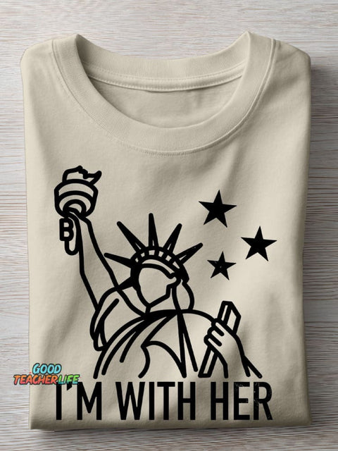 I'm With Her Teacher Casual Print T-shirt