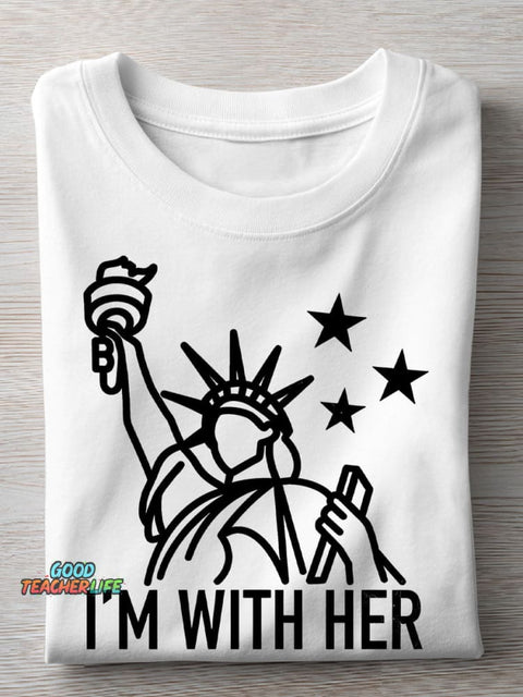 I'm With Her Teacher Casual Print T-shirt