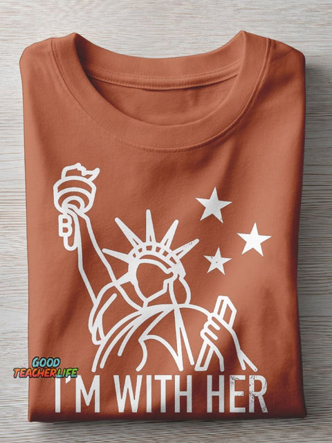 I'm With Her Teacher Casual Print T-shirt