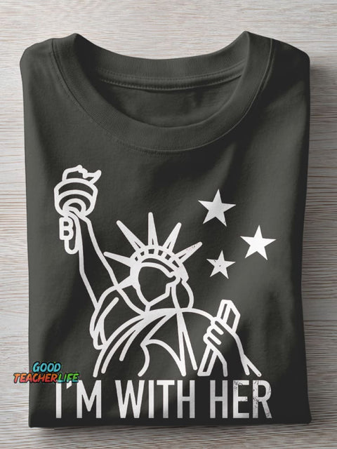 I'm With Her Teacher Casual Print T-shirt