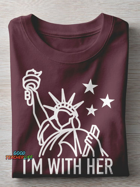 I'm With Her Teacher Casual Print T-shirt
