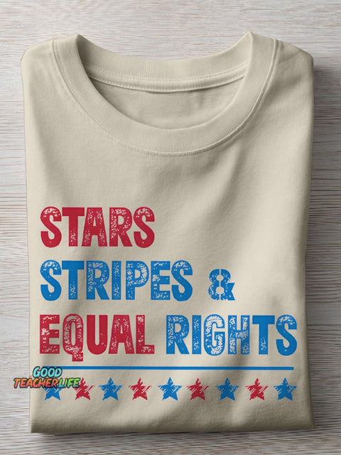 Stars Stripes And Equal Rights Teacher Casual Print T-shirt
