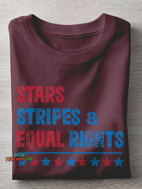 Stars Stripes And Equal Rights Teacher Casual Print T-shirt